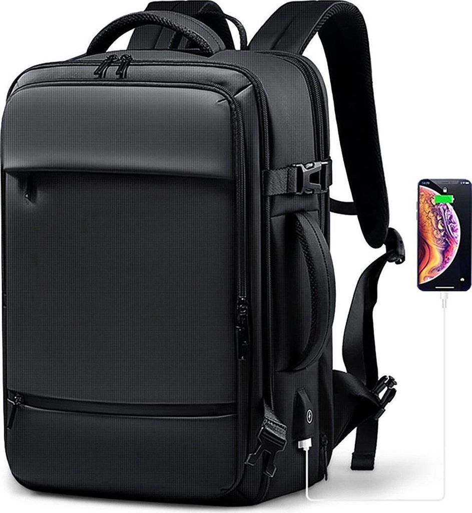 Happyment Rucksack Laptop PRO – Business & Reiserucksack – Anti-Diebstahl – USB-Ladeanschluss – 17,3 Zoll – Schwarz