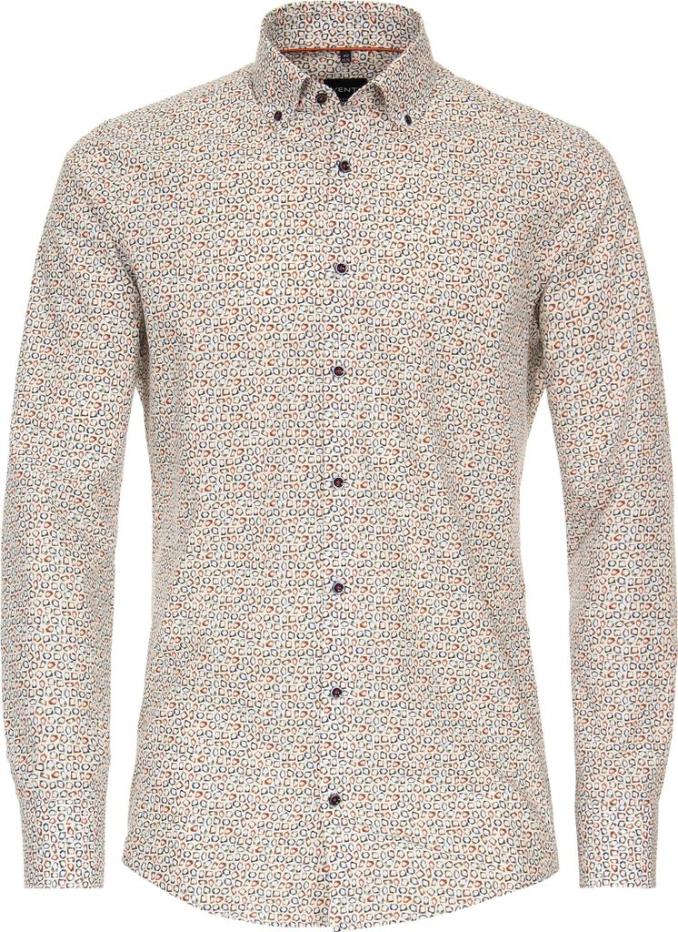 VENTI Herren Businesshemd Langarm Button-Down Modern-Fit Orange gemustert 40