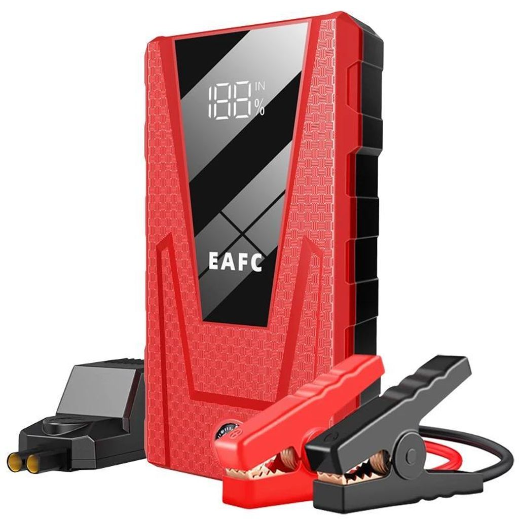 Starthilfe Powerbank - 12 V 1200 A Auto Jump Starter/Booster - 12000–18000 mAh - 4 Zellen - >90% Wirkungsgrad - SOS-Licht - Smart-Klemmen - Weiß