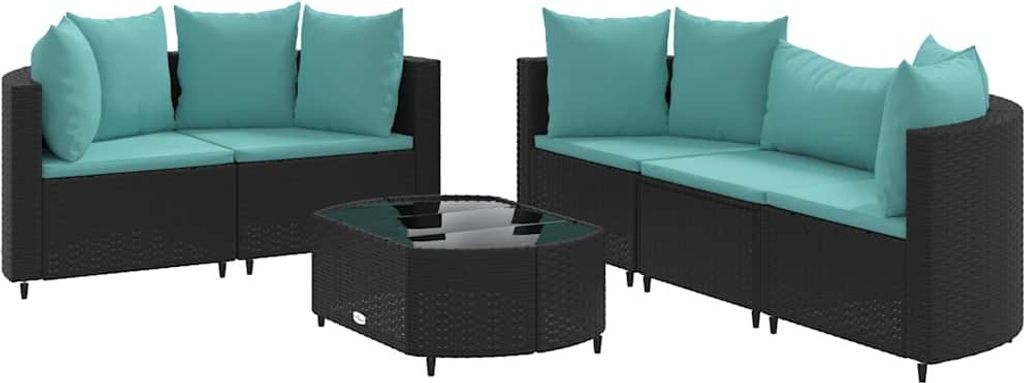 vidaXL 6-tlg. Garten-Sofagarnitur mit Kissen Schwarz Poly Rattan