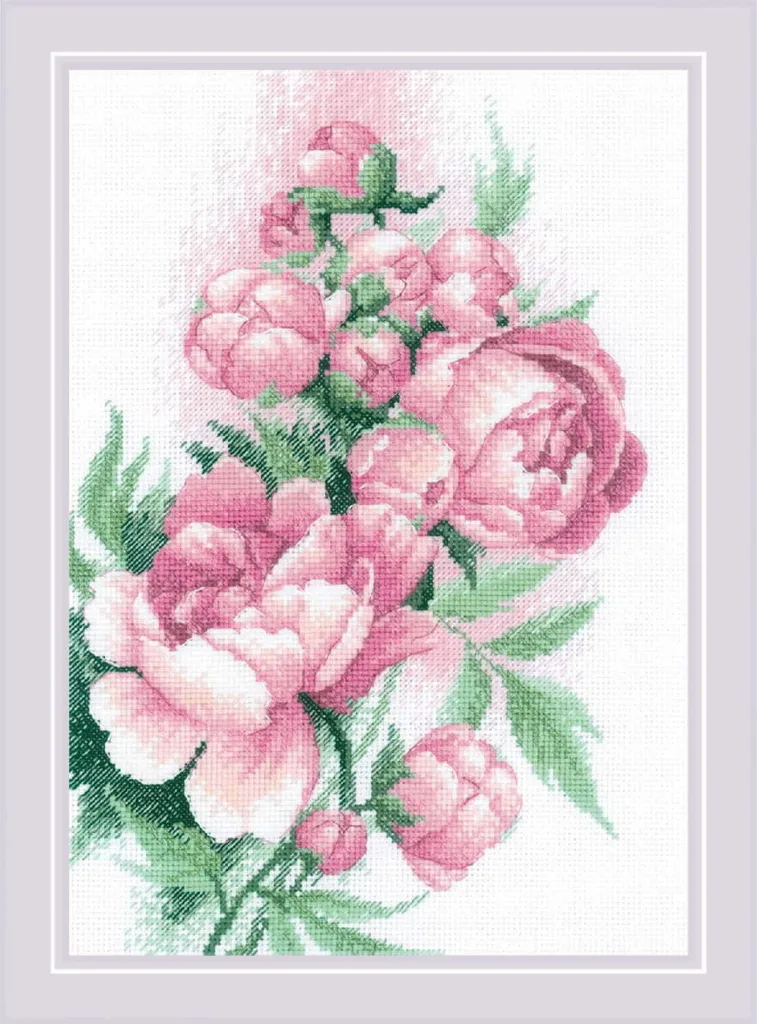 Kit Punto Croce Riolis Peonie Lussureggianti - Eleganza Floreale DIY - 1