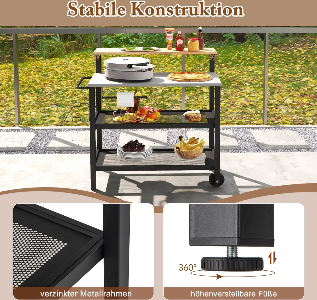 Table d'Appoint pour Barbecue et Plancha Mobile avec Double Étagère - 9