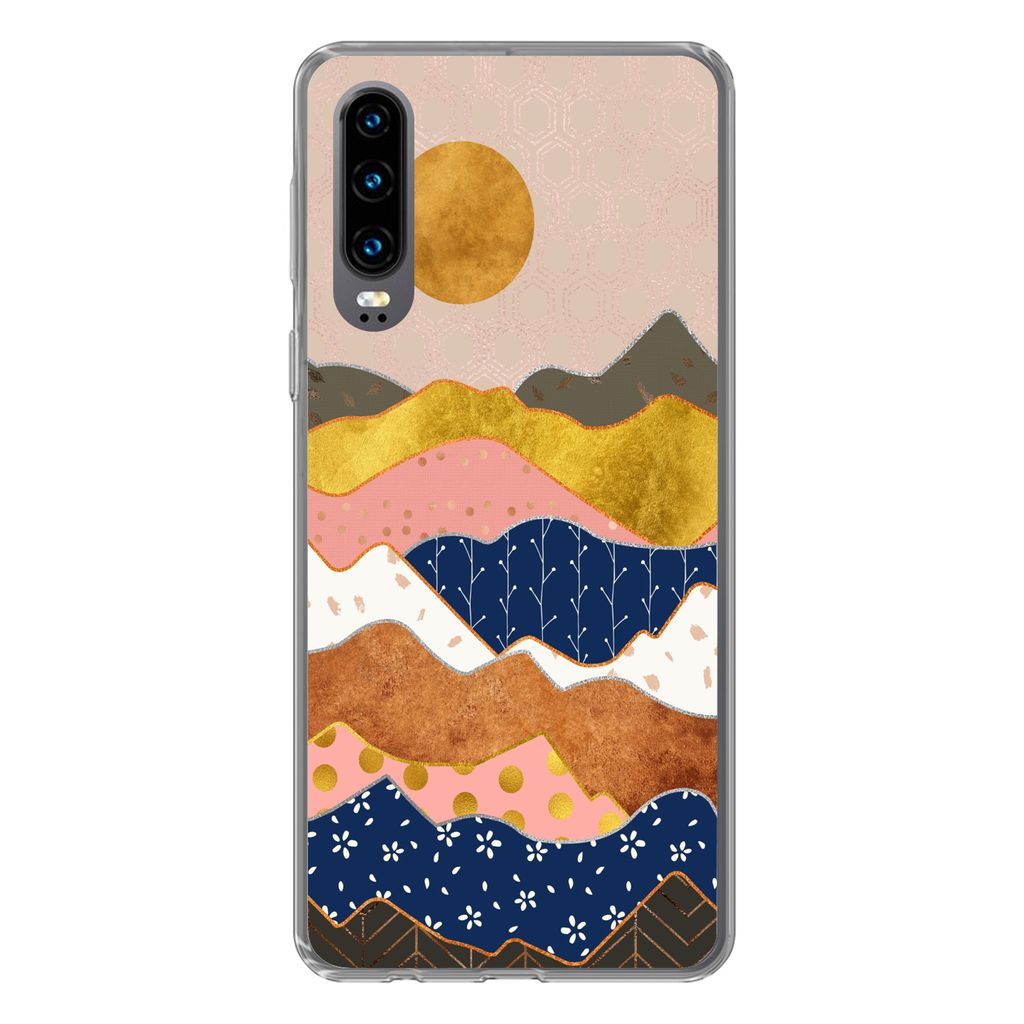 MuchoWow Handyhülle Schutzhülle Hülle für Huawei P30 Gold - Pastell - Muster Silikon Softcase Handy Hülle - Kartenbesitzer