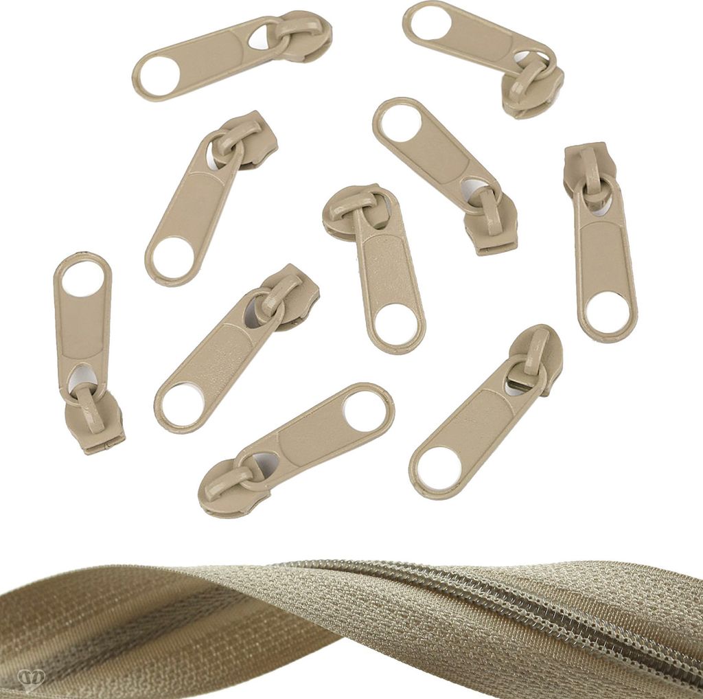 10 Reißverschluss Zipper für Endlosreißverschluss, 5mm, Farbauswahl, Farbe:dunkelblond