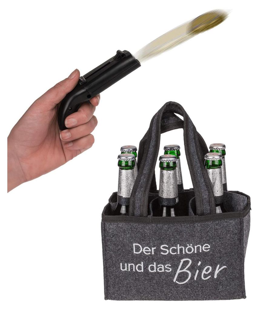 Flaschentasche mit Flaschenöffner Kronkorken Schussfunktion - Der Schöne und das Bier