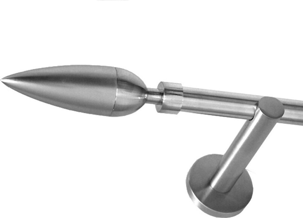 Gardinenstange Set Edelstahl Look Metall Ø 16mm zur Wandbefestigung 1-lauf Modern Spitze, Länge wählbar H12E10