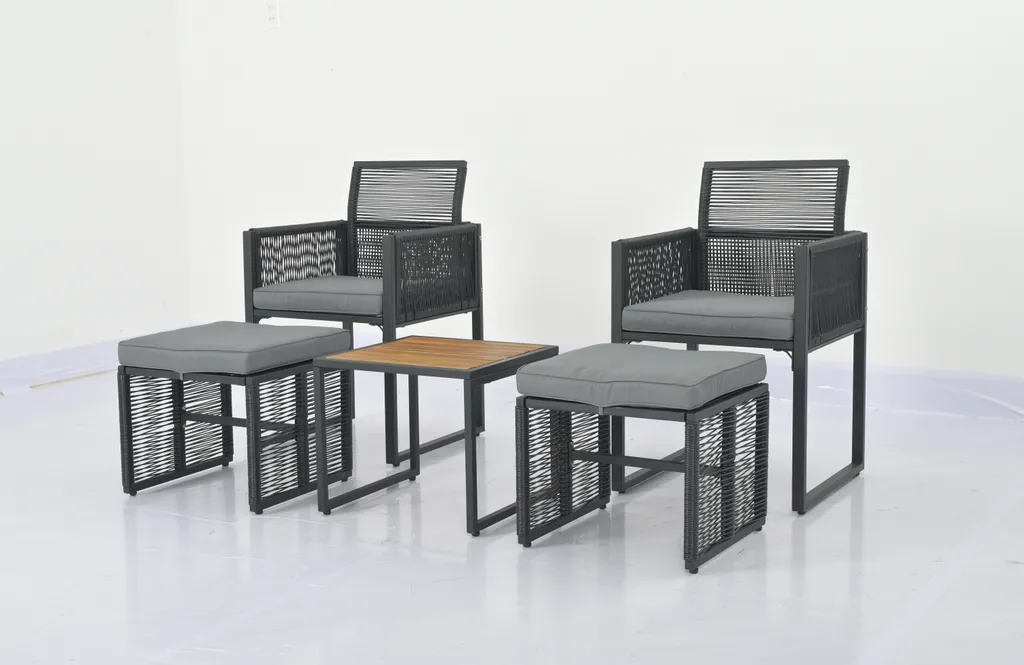 Ensemble balcon 2 personnes avec fauteuils encastrables et tabouret
