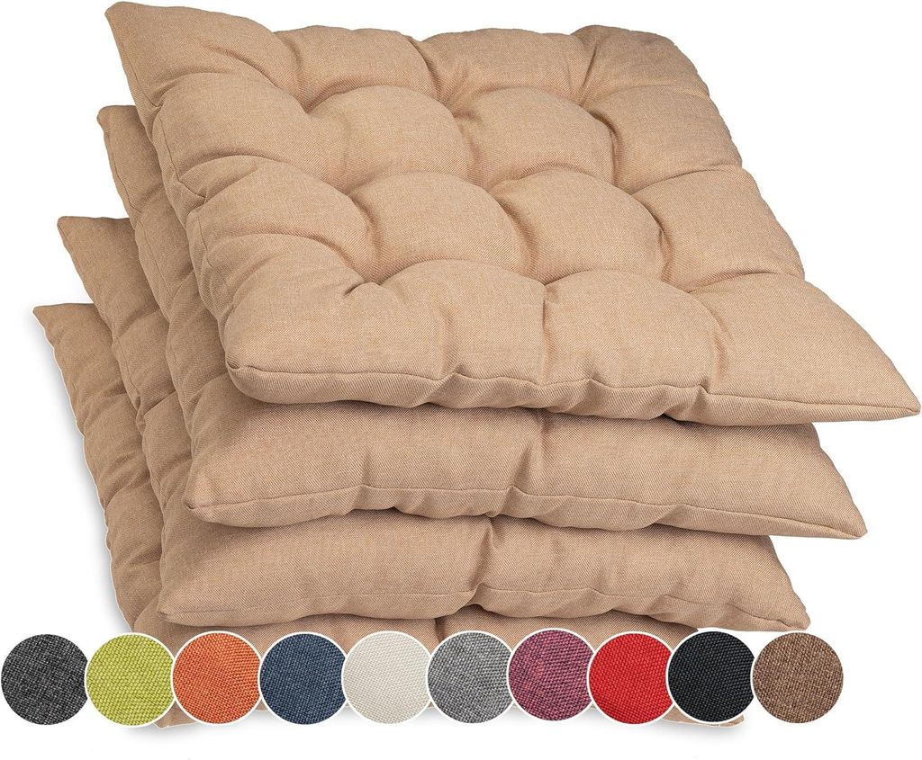 Sunnypillow 4er Set Stuhlkissen mit Bändern 40x40 cm Bequeme Polsterauflage 8cm dick Auflage für Stühle / Bänke in Haus und Garten Sitzkissen S...
