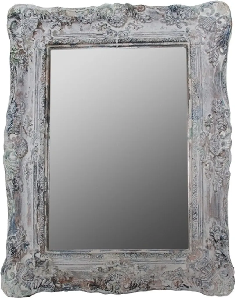 Miroir mural baroque fait main gris antique cadre bois orné 54 cm