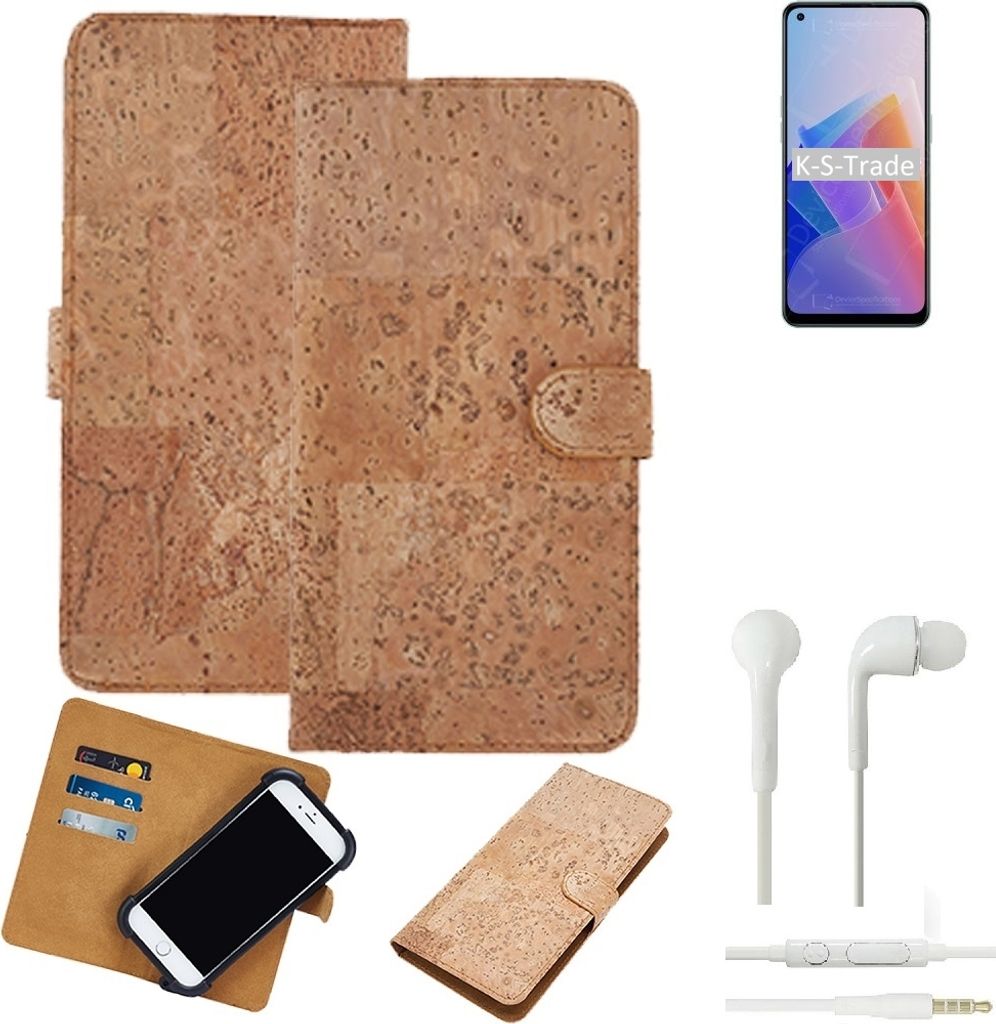 K-S-Trade Hülle kompatibel mit Oppo Reno7 Z 5G + in ear Kopfhörer Kork Handyhülle Cover Schutzhülle TPU Case Bumper in Hellbraun, (1x)
