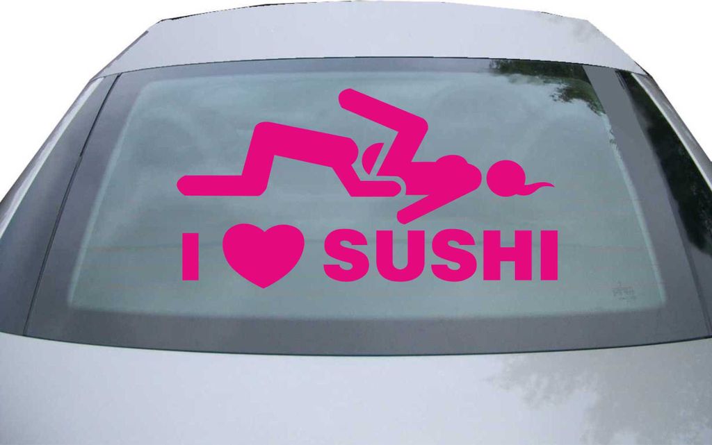 Indigos UG - Aufkleber Heckscheibe & Motorklappe DE2048 - pink - 600x307 mm - Love Suhsi - Auto Scheiben Fenster Heckklappe Tuning Racing JDM - Die...