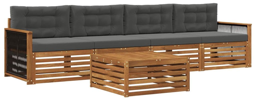 vidaXL Outdoor-Sofagarnitur mit Kissen 5 pcs Natur und Anthrazit