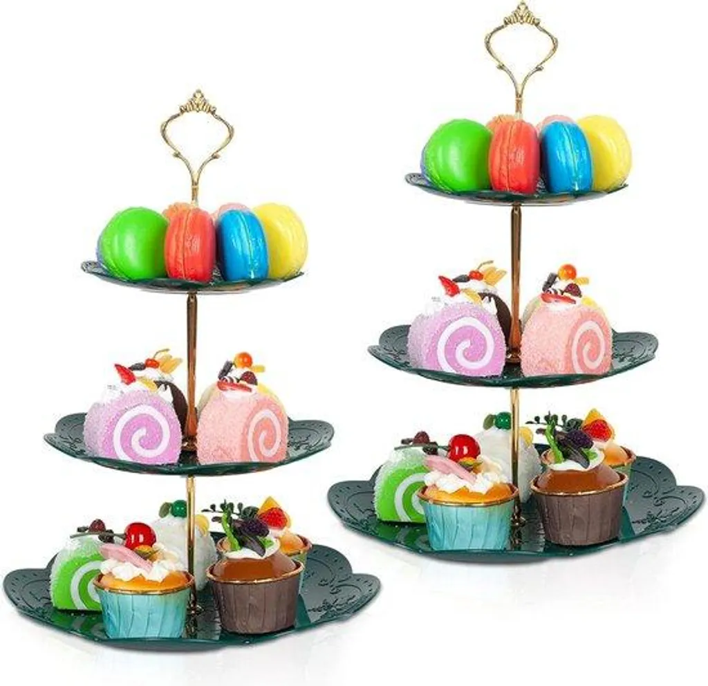 Plateau de service mariage 3 niveaux - Présentoir desserts vert chic