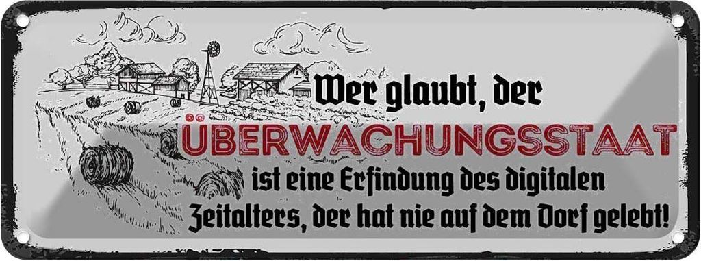 vianmo Blechschild 10x27 cm Überwachungsstaat Dorf Spruch Zitat