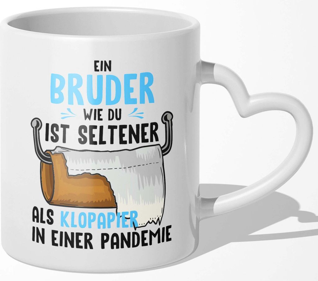 22Feels Bruder Geschenk Geburtstag Weihnachten Geschwister Jungs Tasse Männer Teenager Kaffeetasse Bruderherz Big Bro Lil Bro (Herzhenkel Weiss)