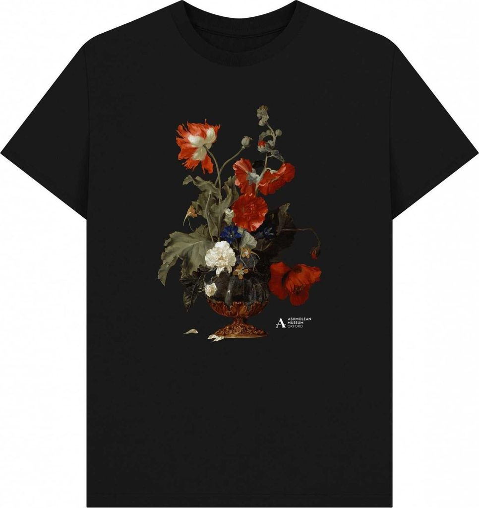 Ashmolean Museum - "A Vase Of Flowers" T-Shirt für Herren/Damen Uni PN1978 (S) (Schwarz)