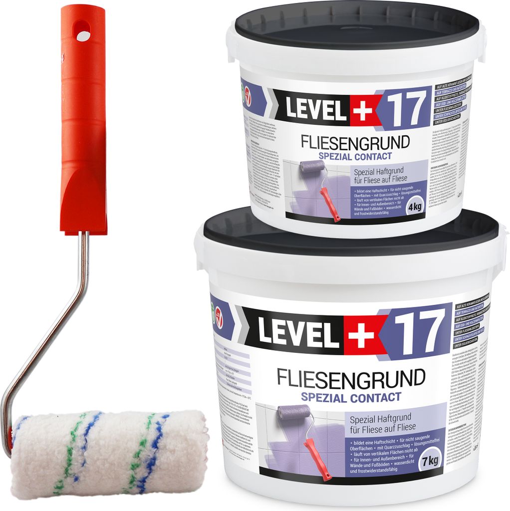 Fliesengrund 11kg Fliese auf Fliese Haftgrund Quarzgrund+Farbroller 10cm SET L+17