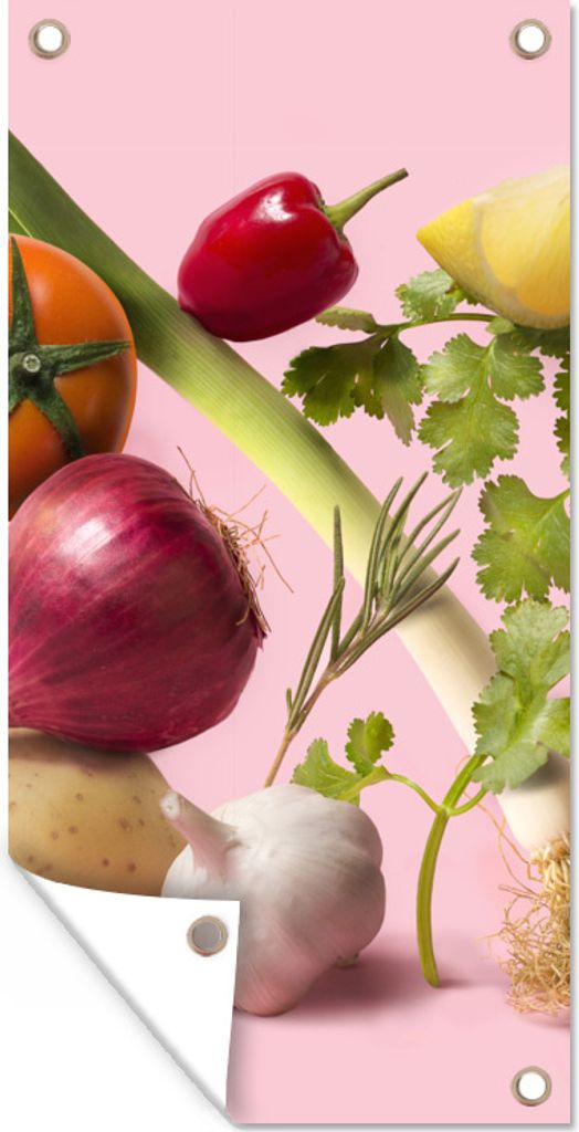MuchoWow 40x80 cm Outdoor-Poster Gartendeko Sichtschutz Garten Poster für den Garten Lebensmittel - Gemüse - Rosa