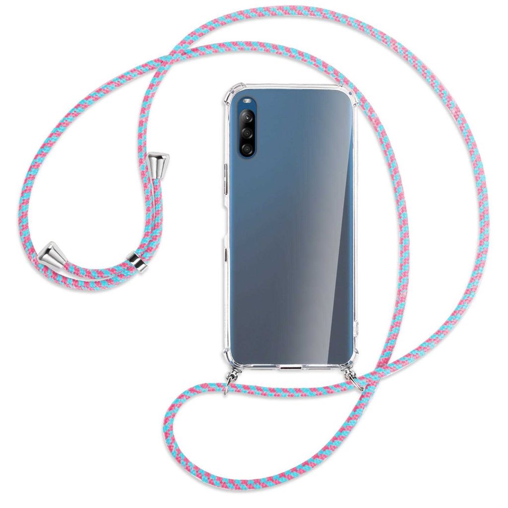 Handykette Backcover-Schutzhülle mit Band (Metall silberfarben) für Sony Xperia L4 - pink/mint