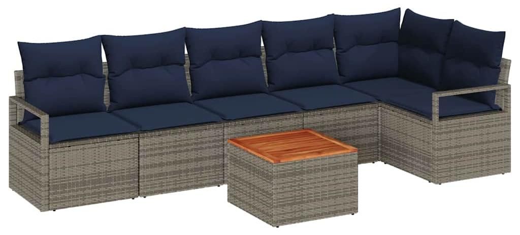 vidaXL Gartensofa-set mit Kissen 7 pcs Grau Poly-Rattan