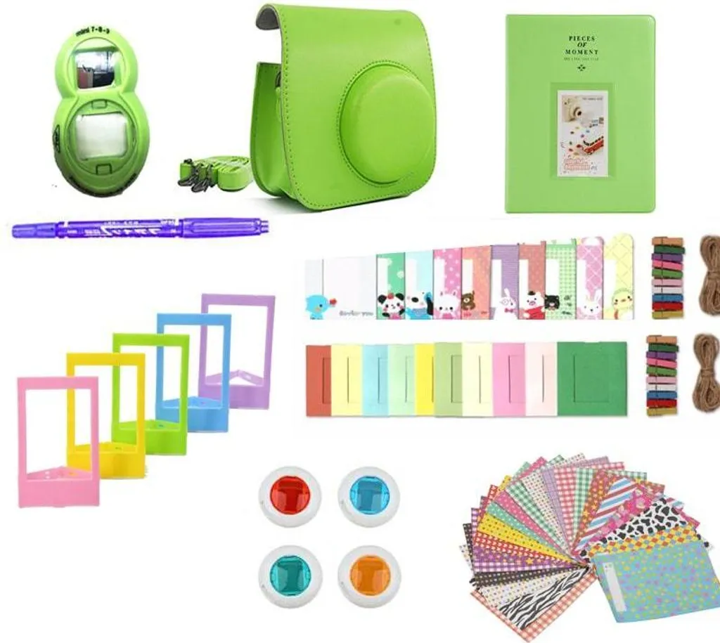 Kit Instax Mini 8/9 Vert Citron avec Housse Protection et Filtres Couleurs