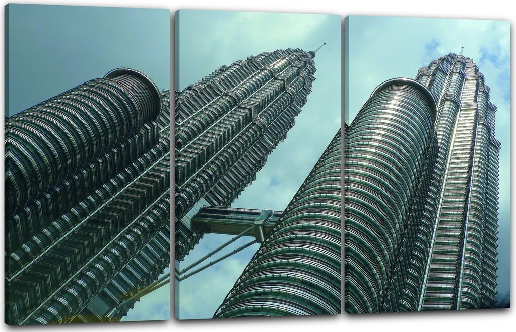 Leinwandbild 3-teilig (120x80cm): Dubai Burj Khali Tokyo fantasy modern industry Technik Skyline Malaysia, echter Holz-Keilrahmen inkl. Aufhänger,...