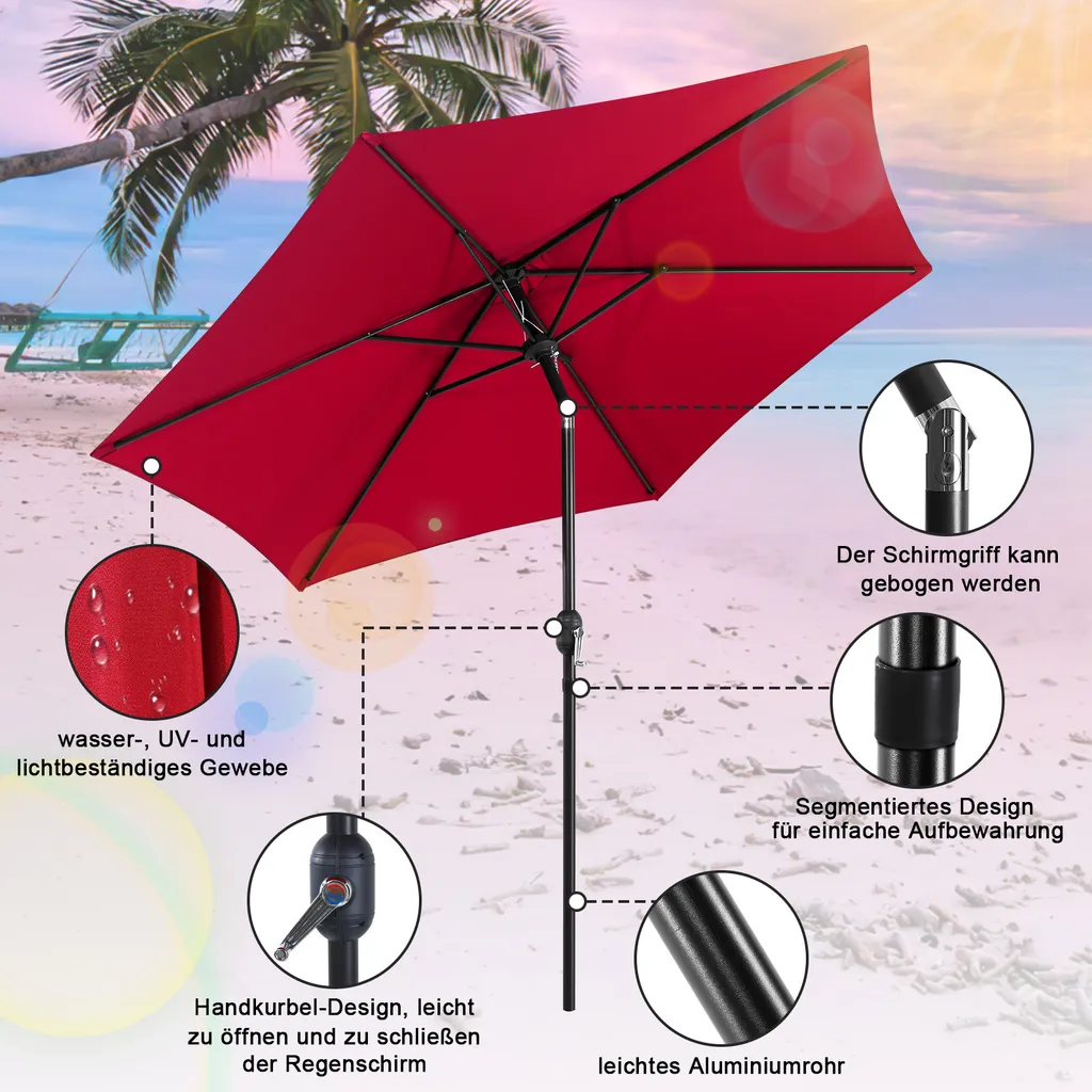 Sunnyglade Ombrellone Da Giardino A Sbalzo Regolabile 3,5m - Rosso, Struttura In Acciaio, Base A Croce Inclusa - 2