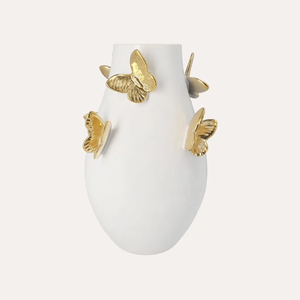 Vase blanc et or chic 34 cm : la solution pour un intérieur raffiné