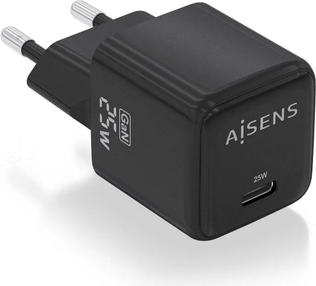 Aisens ASCH-25W1P013-BK: Caricabatterie Parete USB-C 25W GaN Nero