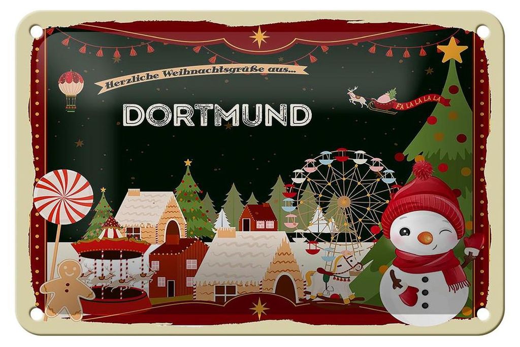 Blechschild Weihnachten Grüße DORTMUND Geschenk Dekoration 18x12cm