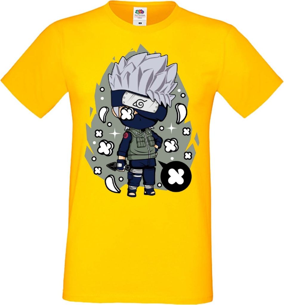 Herren T-Shirt Anime Manga Naruto Kakashi 01 Hatake, Man XL / Gelb