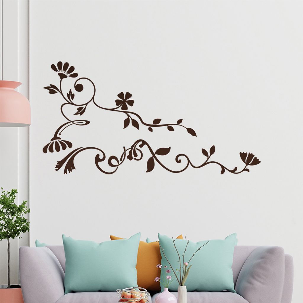 Eckeornament -Blätter- filigran Wandtattoo in 6 Größen - Wandaufkleber Wall Sticker - Dekoration, Küche, Wohnzimmer, Schlafzimmer, Badezimmer