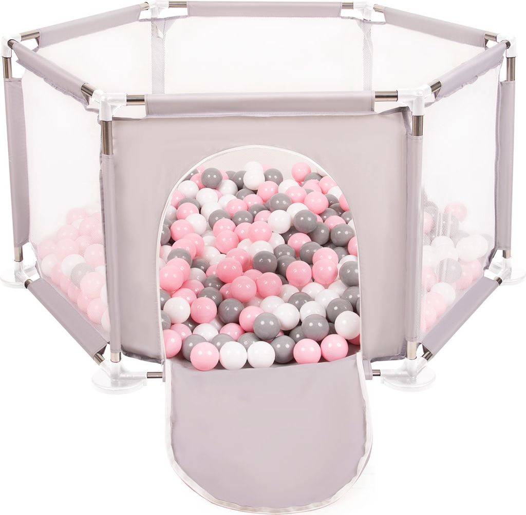 Selonis Laufstall für Babys Sechseckiger mit 900 Bunten Plastikbälle ∅6cm - Indoor spielplatz Kinder Zaun Bälle für Bällebad Laufgitter falt...