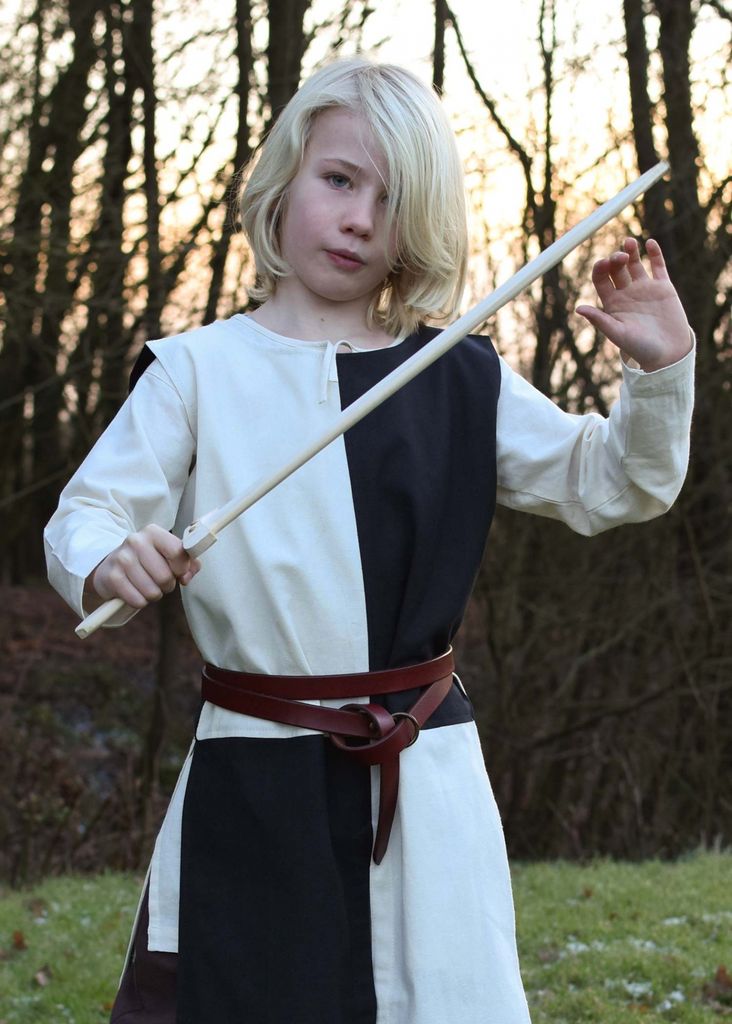 Kinder Waffenrock Lucas, Mi-Parti, natur/schwarz - Wappenrock Ritterkostüm Mittelalter Verkleidung Größe: 110