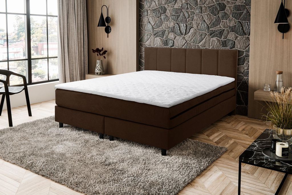 VENASI PARIS Boxspringbett 140x200 mit H3 Matratze BRAUN Polsterbett Doppelbett