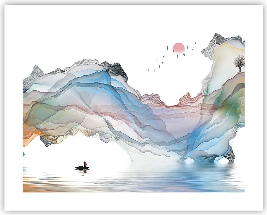 Poster - Poster ohne Rahmen - Wellen Berge Fee - 50x40 cm - Wand Bild - Wanddeko - Wandbilder - Kunstposter - Wandposter - Bilder - Kunstdruck - Wa...
