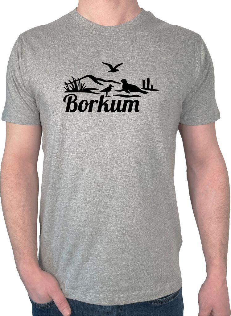 Huuraa Herren T-Shirt Borkum Strandmotiv XL Sport Grey Bio Baumwolle Fairtrade Herrenshirt Geschenkidee