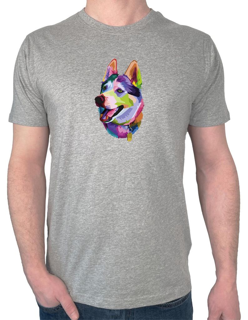 Huuraa Herren T-Shirt Husky Colorful XXL Sport Grey Bio Baumwolle Fairtrade Herrenshirt Geschenkidee