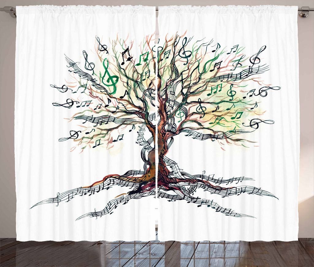 ABAKUHAUS Musik Rustikaler Vorhang, Herbst Natur Baum wirbelt, Wohnzimmer Universalband Gardinen mit Schlaufen und Haken, 280 x 225 cm, Mehrfarbig