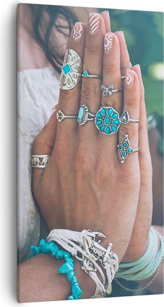 Bild auf Leinwand - Leinwandbild - Einteilig - Hände Schmuck Boho - 55x100cm - Wand Bild - Wanddeko - Wandbilder - Leinwanddruck - Bilder - Wandde...