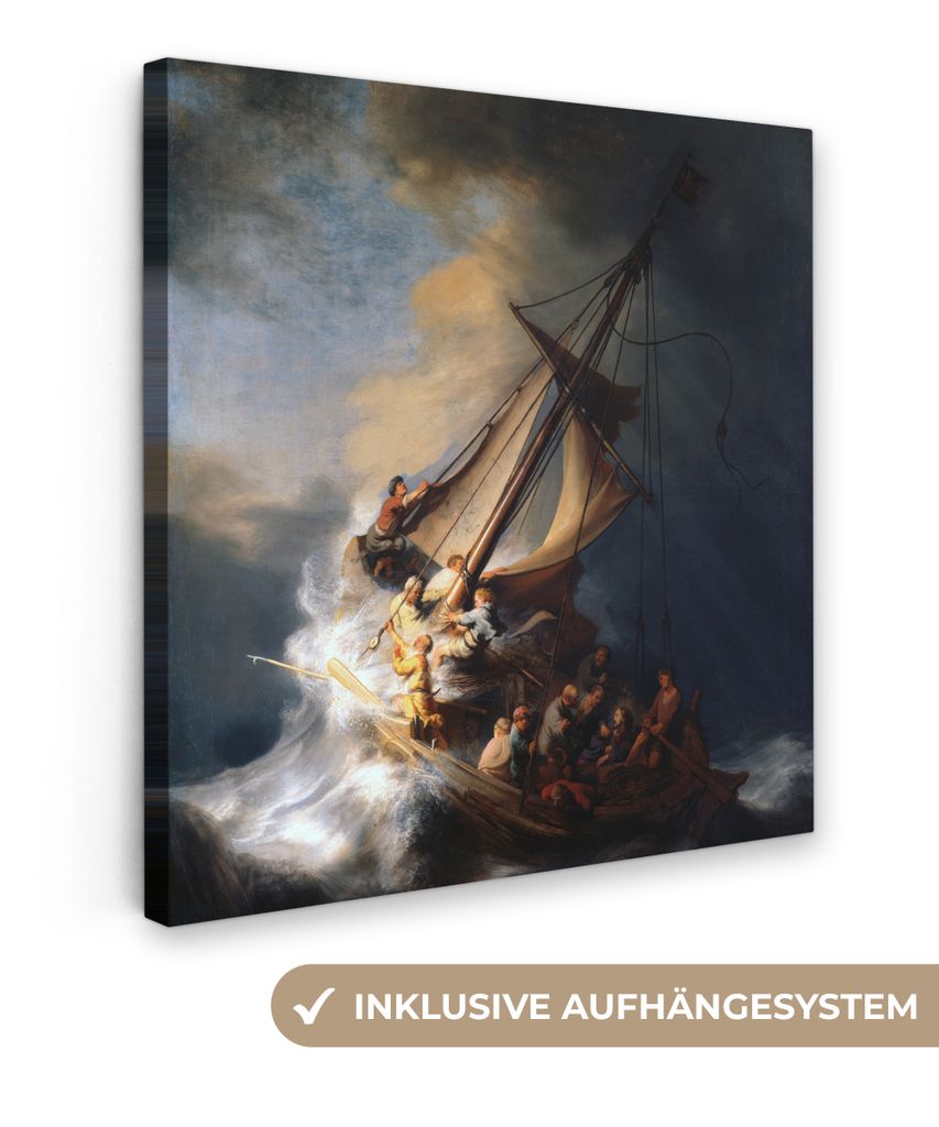 MuchoWow - Leinwandbilder - Der Sturm auf dem See Genezareth - Rembrandt van Rijn, Wandbild, Wanddeko Bilder Wohnzimmer, 20x20 cm