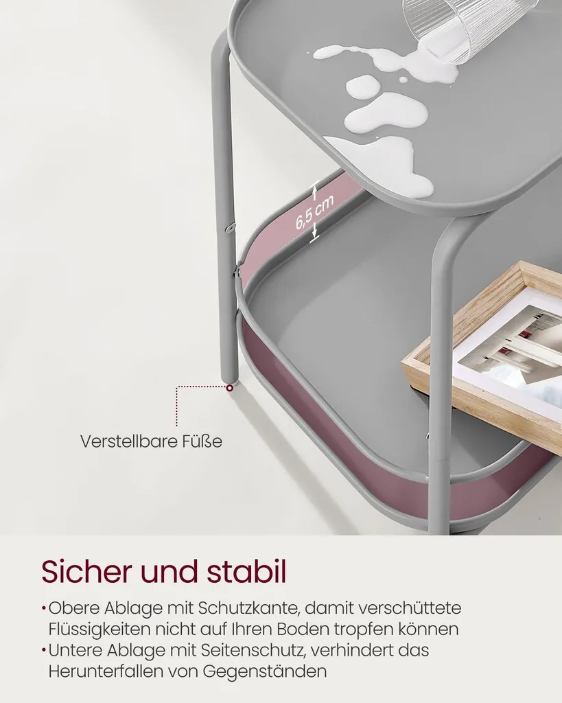 Rangement compact : table d'appoint gris tourterelle 2 plateaux spacieux