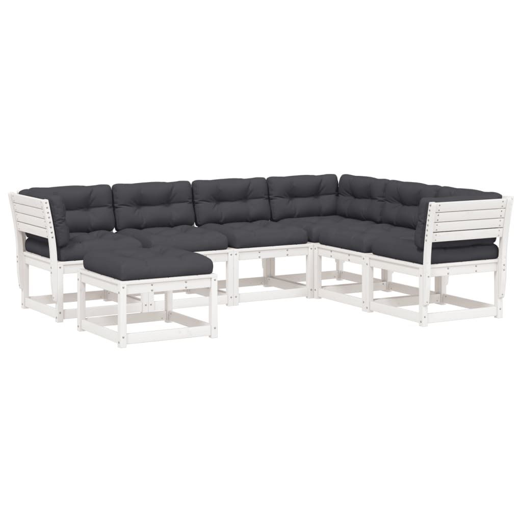 7-tlg. Garten-Lounge-Set mit Kissen Weiß Massivholz Kiefer Produktbild 