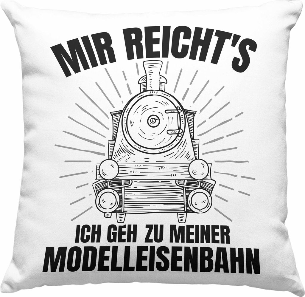 Trendation - Mir Reichts Ich Geh Zu Meiner Modelleisenbahn Geschenk Deko-Kissen mit Füllung 40x40 Dampflok Spruch Mönner Geschenkdidee (Blau)