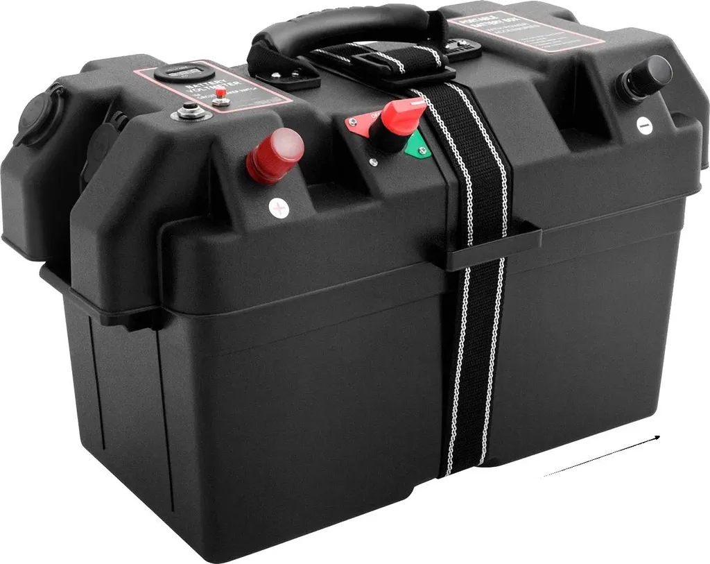 Box batteria, doppia porta USB, protezione da sovraccarico, nero