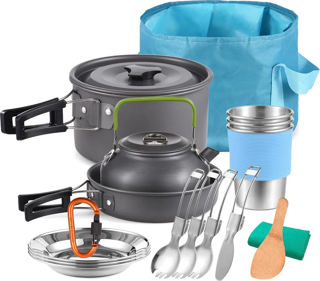 Set de cuisine outdoor pour camping et randonnée avec popote compacte