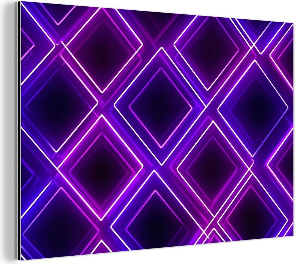 MuchoWow Wanddekoration Metall Metallbild Wandkunst 60x40 cm Spiele - Diamanten - Neon - Lila MuchoWow Aluminium Gemälde - Gemälder