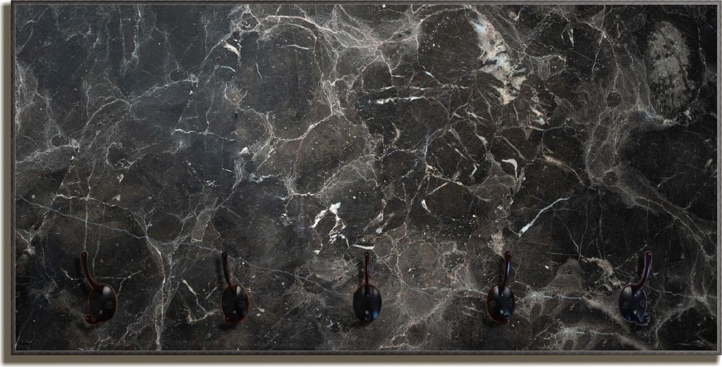 Wallario Flurgarderobe Wandgarderobe aus Holz, mit 5 Haken, Größe 80 x 40 cm, Motiv Schwarze Marmor-Optik