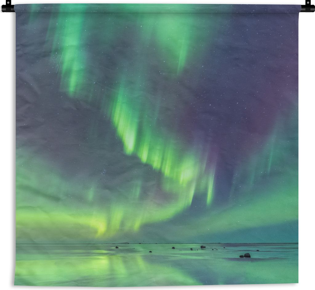 MuchoWow Wandteppich Wandbehang Nordlichter - Sternenhimmel - Wasser 120x120 cm Tapisserie Dekoration Wandtuch - Modern - Baumwollgewebe