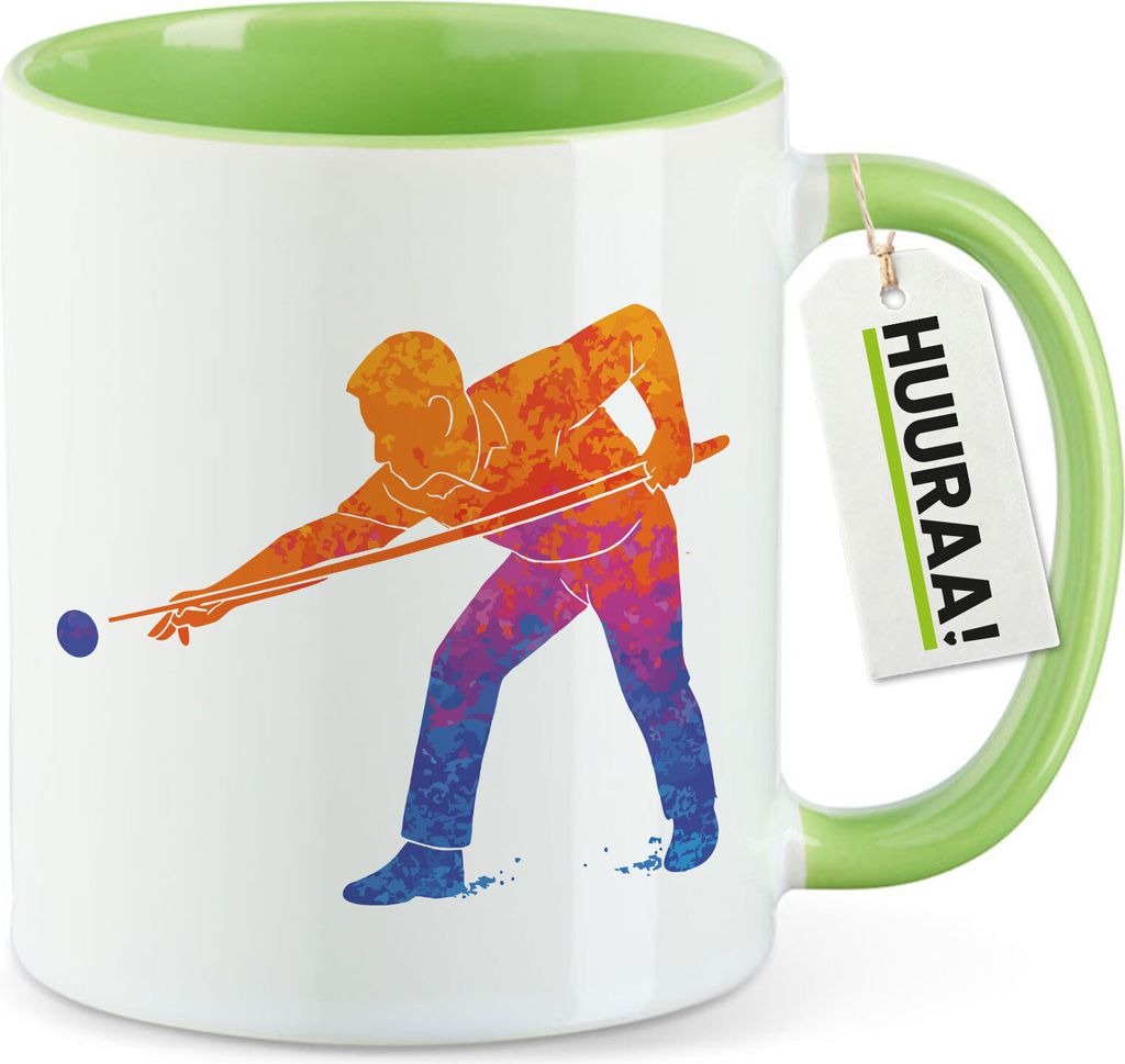 Huuraa Kaffeetasse Billard Snooker 330ml Grün Keramik Kaffeebecher Geschenkidee